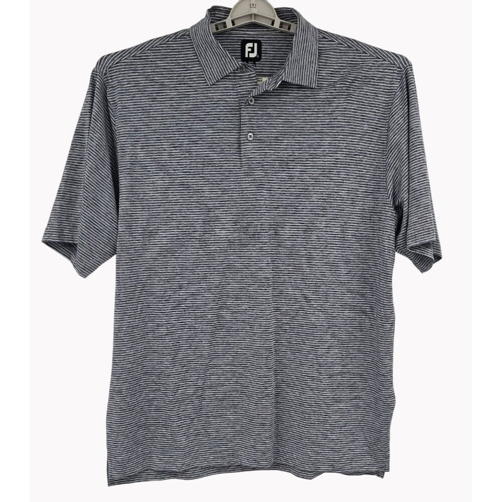 FootJoy Mens XL Navy Striped Polo Shirt Golf Performance Short Sleeve Casual